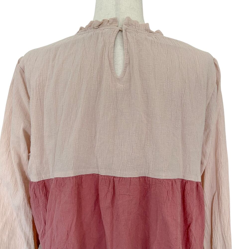 &Merci Blouse Size Large Tricolor Ruffled Blouse Southern Preppy Boho Colorblock - Picture 9 of 11